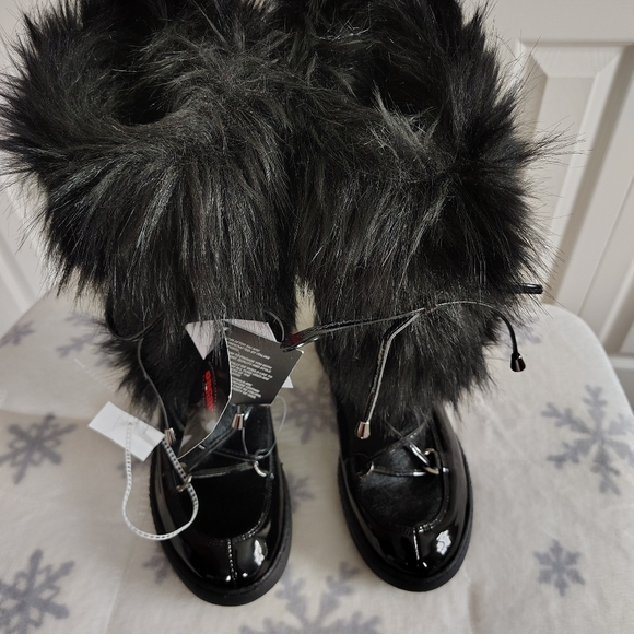 Oscar spprt Shoes - Oscar Sport Ski Ape Faux Fur Patent Leather Black Boots 9.5